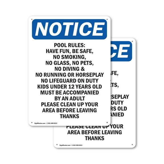 (2 Pack) Pool Rules Have Fun Be Safe OSHA Notice Sign 12 Inch X 18 Inch Plastic Sign, Weather Resistant, UV Protected for Workplace, Business, and Construction Site, Made in the USA