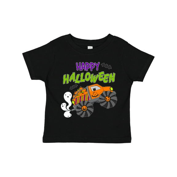Inktastic Happy Halloween-monster Truck with Pumpkins, Bats, Cat,and Ghost Boys or Girls Toddler T-Shirt