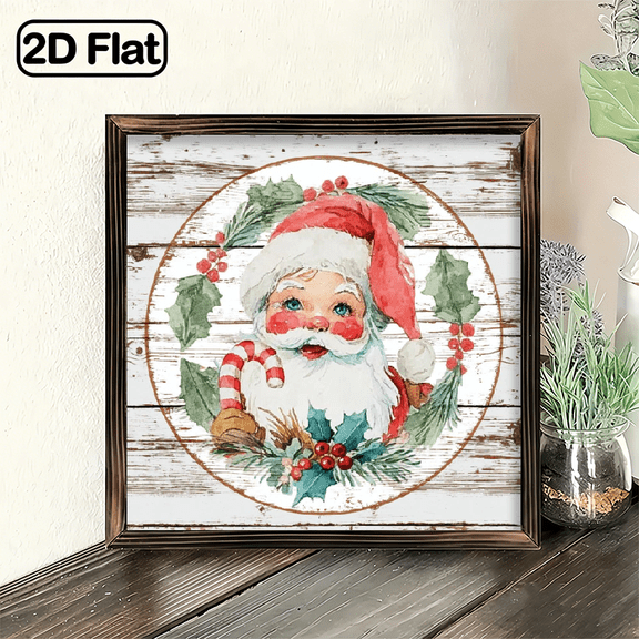 2D Flat, Rustic Round Wooden Pallet Sign Christmas Mistletoe Wreath Santa Farmhouse Welcome Sign Door Hanger Sign Rural Wood Wall Hanging Sign Wall Decorations for Front Door Christmas Xmas Decor