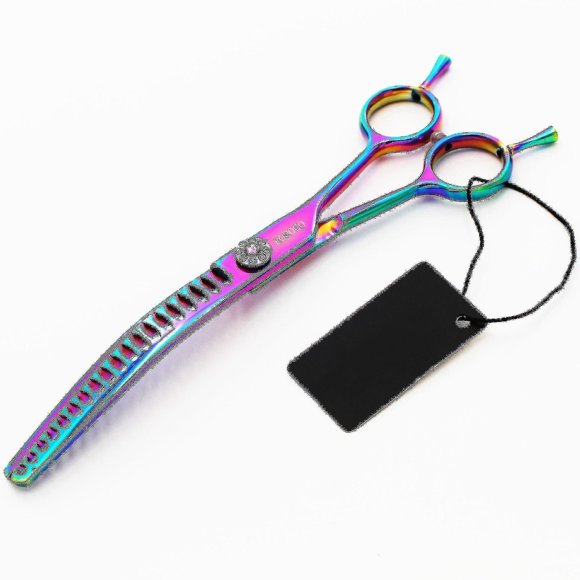 7.0' Professional Chunker Shear Twin Tail Downward Curved Pet Grooming Inning/blending Scissors Dogcat Grooming Chunkers Shear (7 Inches)