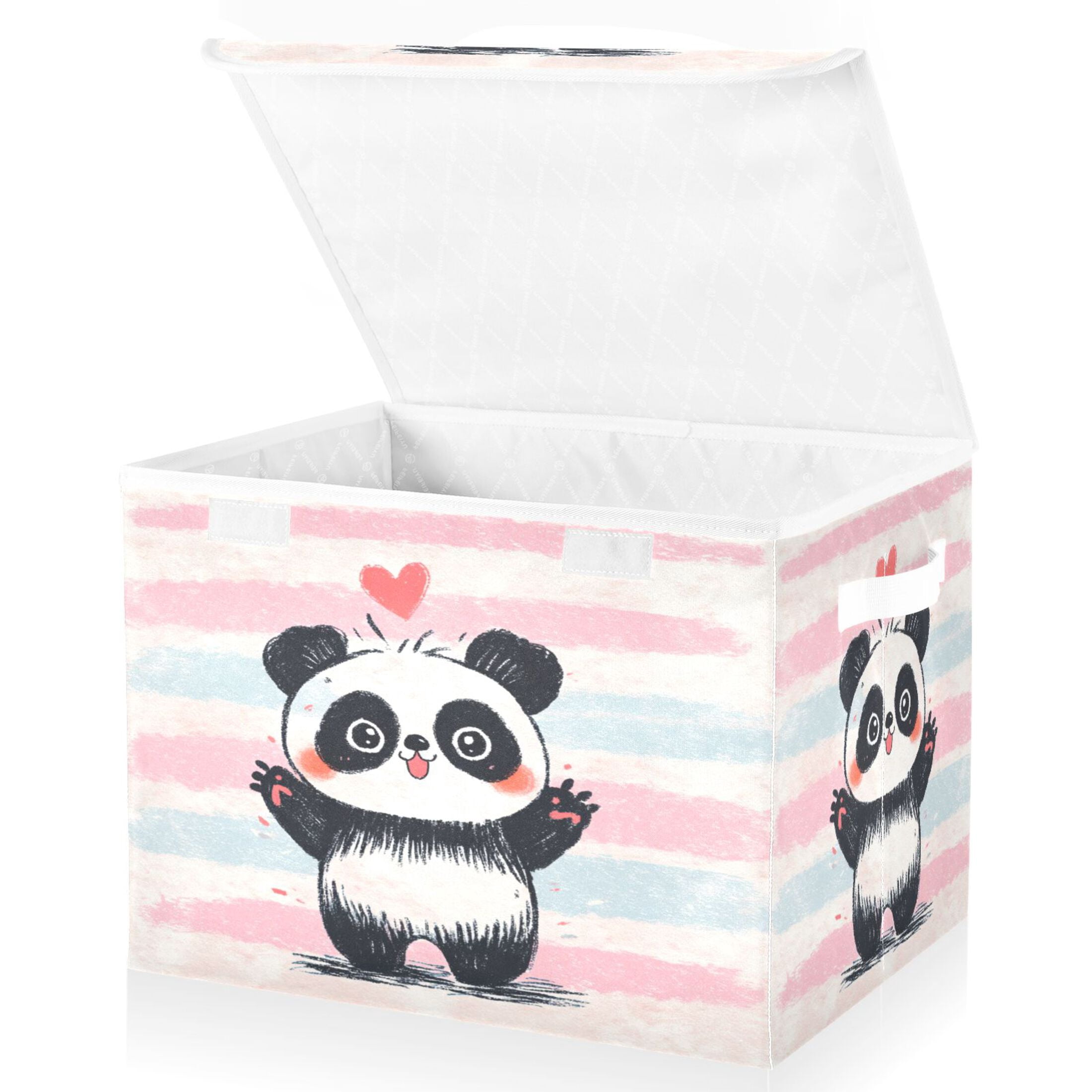 Large Collapsible Fabric Storage Box with Flip Lid & Handles, Decorative Organizer Basket for Home16.5×12.6×11.8in Crayon Panda Illustration