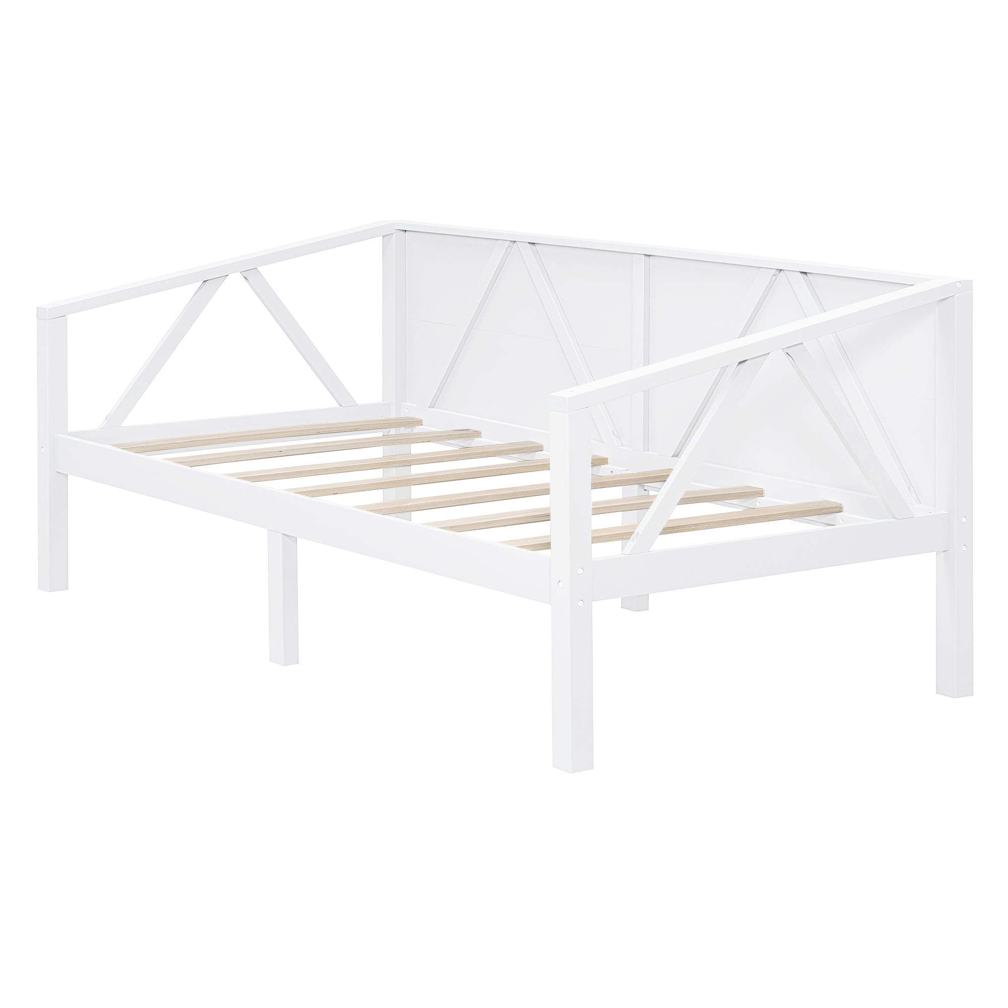 Aukfa Twin Size Bed Frame, Solid Wood Daybed with Slat Support for Kids Boys Girls, White