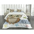 thumbnail image 3 of Ambesonne Owls Quilted Bedspread Set 3 Pcs, Cartoon Butterfly Hello, King Size, Multicolor, 3 of 5