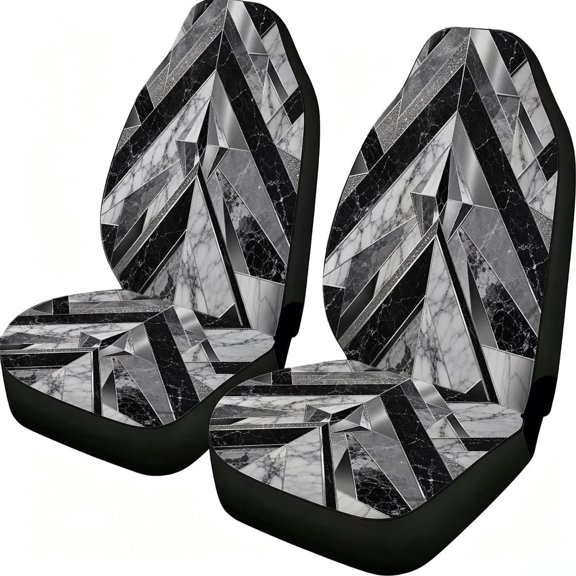 Odenmar Black White Marble Geometric Car Seat Covers, 2-Piece Front Protectors, Made from Lightweight Mesh Fabric, Universal Fit for Trucks Vans Suvs