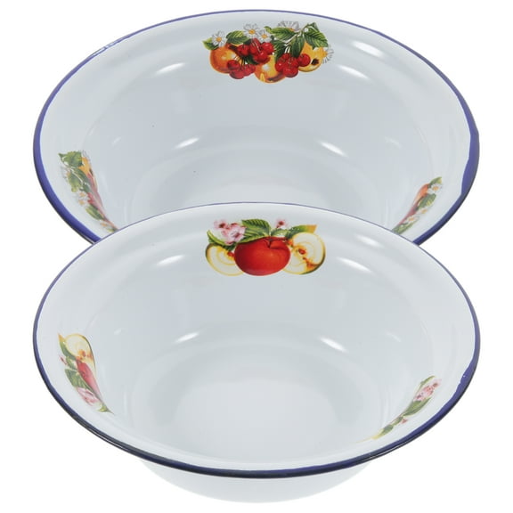 2 Pcs Rolled Enamel Basin Serving Bowls Mixed Nuts Soup Noodle Veggie Tray White