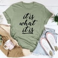 thumbnail image 2 of Camiseta informal suave de verano con cuello redondo y manga corta para mujer, camiseta verde oliva con letras negras de gran tamaño, 2 of 4