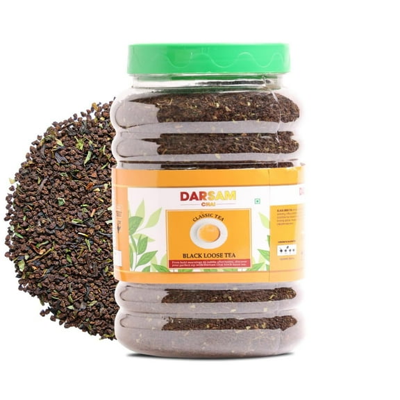 Darsam Loose Black Tea from Assam - 17.6oz (500g) - Bold and Aromatic Blend for Daily Use - Loose Leaf Tea Stays Fresh in Airtight Jar - Non-GMO & Gluten Free
