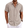 thumbnail image 2 of VV AVEORS Men'S Linen Short Sleeve Button Down Shirt Lightweight Breathable Business Casual Shirts Summer Beach Wedding Guest Tops Light Gray M, 2 of 4