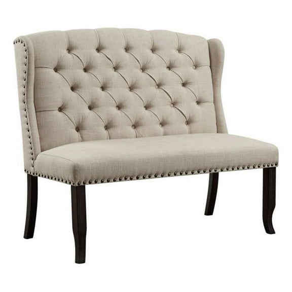 Furniture of America Sinuata Fabric Tufted 2-Seater Loveseat Bench in Beige