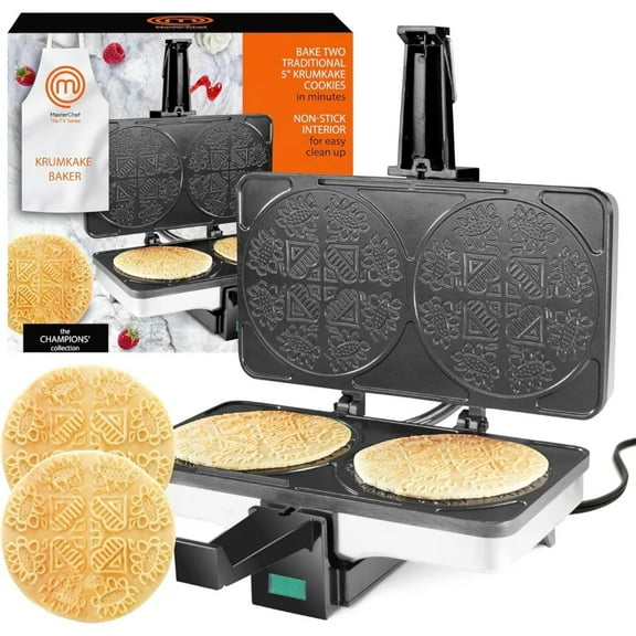 MasterChef Krumkake Baker-Make 2 Homemade Pizzelle Like Cookies, Great for Cannoli Filling & Waffle Cones, Fun Nonstick Electric Iron Press Kitchen Appliance-Home Made Treats - Great Gift for Bakers