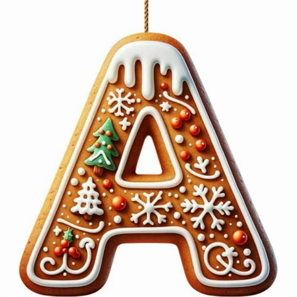 Harliver 26 Letters Christmas Tree Decoration, Gingerbread Alphabet Ornaments for Christmas Tree Candy Initial Letter Pendant with Berries Pattern, Christmas Decoration Xmas Tree Hanging Decor