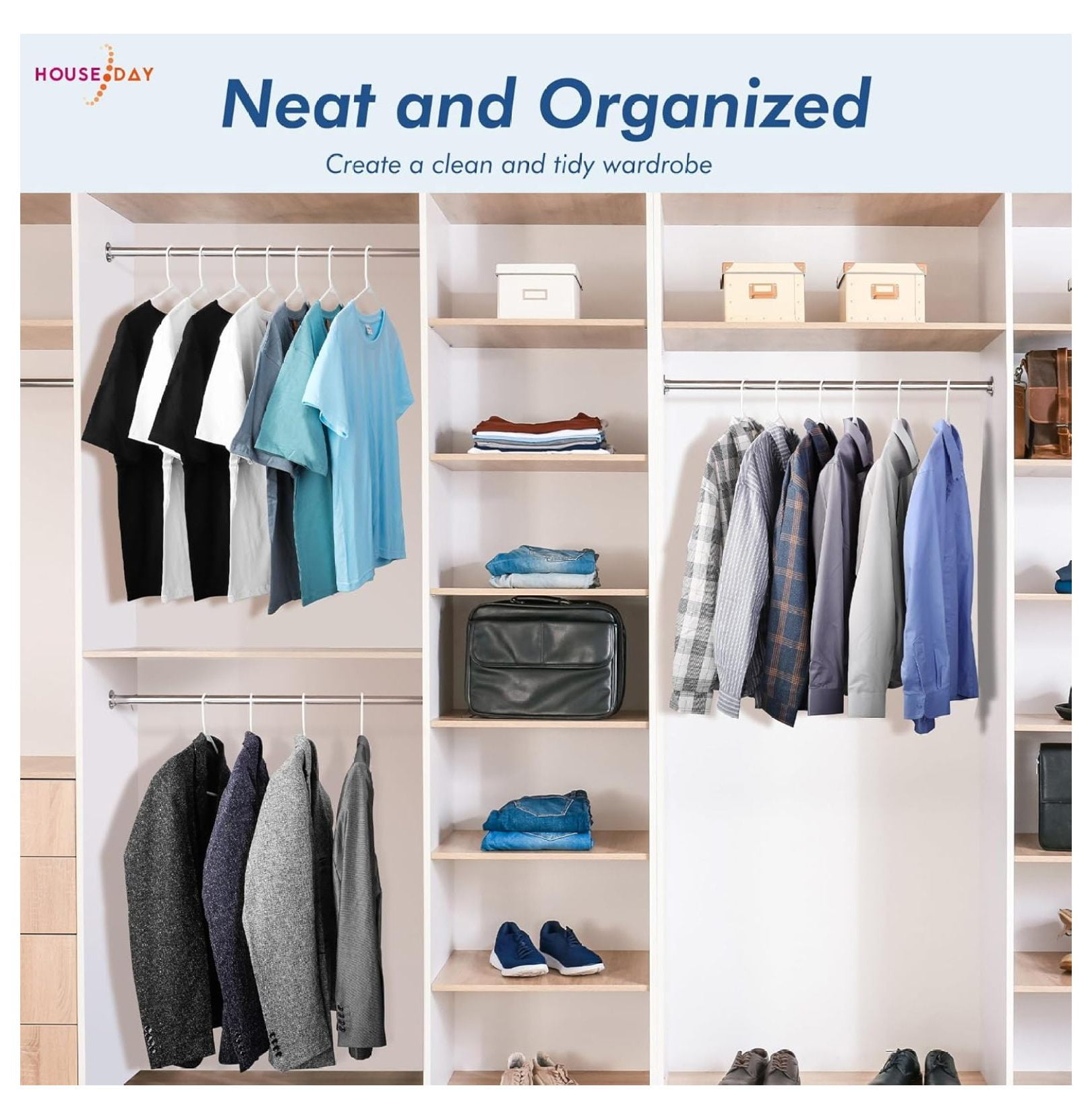 White Plastic Hangers 100 Pack, Plastic Clothes Hangers with Built-in , Durable and Strong Coat Hangers for Closet, Space Saving Clothing Hanger for Shirts, Coats, Skirt, Dress