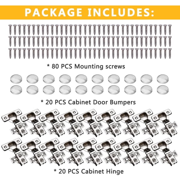 20 Pack Soft Close Cabinet Door Hinges, 1/2 Inch Overlay, 105 Degree Opening Angle, Stainless Steel Concealed Kitchen Cupboard Hinges with Mounting Screws and Door Bumpers