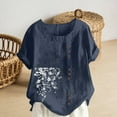 thumbnail image 5 of YueHuiYing Women's Fashion Casual Floral Print Short Sleeve Cotton-Linen Blend Button-Up Short Sleeve Crew Neck Top/Shirt, 5 of 5