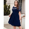 thumbnail image 4 of Plus Size Lace Chiffon Wrap Crew Neck Dresses Women Cocktail Wedding Guest Midi Dress Blue 4XL, 4 of 7
