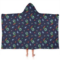 Navy Dinosaurs Space Surfing Pattern Hooded Bath Towel，50"x30" for Ages 3 To 12 Kids, Quick Dry Lightweight Soft Microfiber Hood Beach Towel Cover Up for Kids