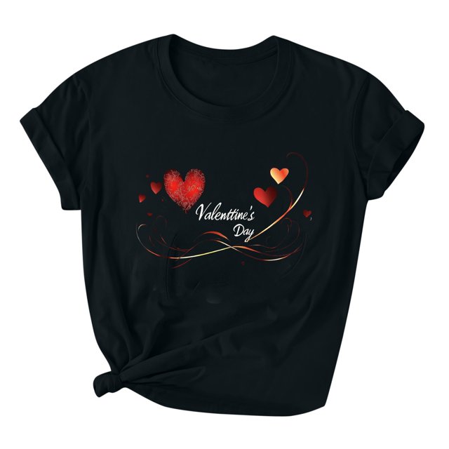 Amzcrzy Hauts pour Femmes Mode Imprimé Cœur d'Amour T-Shirts de la Saint-Valentin pour Femmes Col Rond T-Shirt de la Saint-Valentin Décontracté Tendance Manches Courtes pour Femme