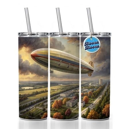Dirigible Airship In Flight Over New Jersey 20oz Insulated Water Bottle Skinny Tumbler Includes Straw