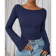 thumbnail image 6 of TrdSipl Womens Long Sleeve Shirts 2025 Fall Ruched Bell Sleeve Boat Neck Basic Tees Casual Slim Fit Ribbed Knit Crop Tops Y2k Outfit Fashion Clothes, 6 of 6