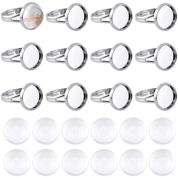 80Pcs Ring Blanks Finger Rings Making Kit 40Pcs Ring Blank Base Pad Adjustable Ring Blanks Bezel Trays 40Pcs 12mm Glass Cabochons for DIY Cabochon Rings Jewelry Making Kits Adult Women for DIY