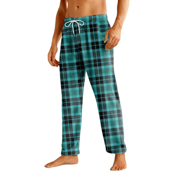 Havenx Mens Cotton Pajama Pants Plaid Flannel Pajama Bottoms 2025 Big and Tall Sleeping Pants Elastic Waist Straight-Leg Soft Lounge Pants,Turquoise XL