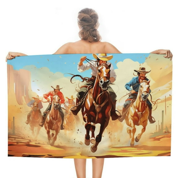 Vintage Western Cowboy Oversized Beach Towel XL Pool Camping Swim Towels 32''x63'' Soft Blanket Accessories Must Vacation Necessities Adult