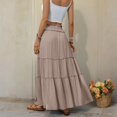 thumbnail image 4 of Tiered Maxi Skirt with Pockets, Boho Ruffle Layered High Waisted Long Skirt, Casual Flowy Smocked Paperbag Waist Slacks, 4 of 7