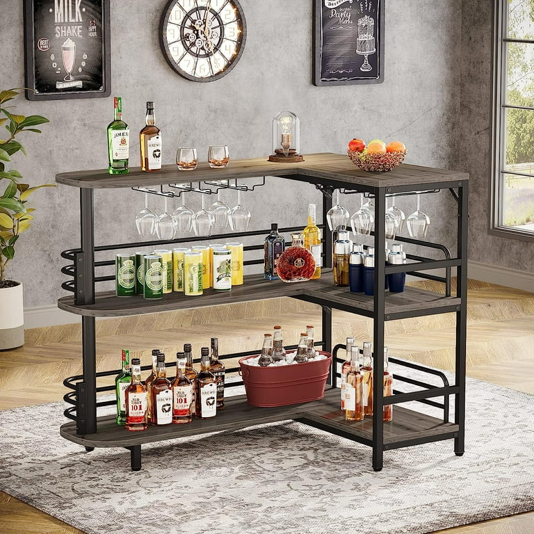 Tribesigns L Shaped Home Bar Unit 3 Tier Liquor Bar Table with