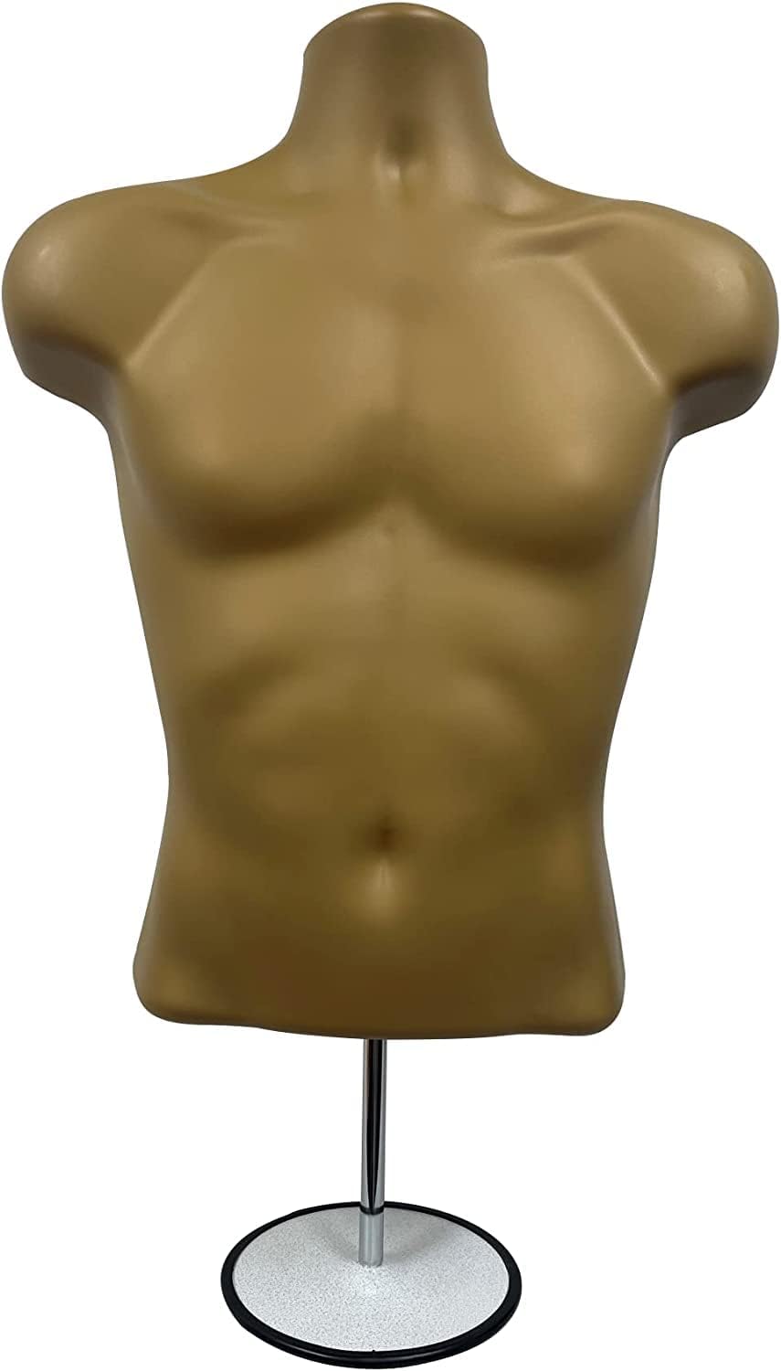 DisplayTown 2 Pack Bronze Male Mannequins Hollow Back Body Torso w/ Metal Stands with Metal Pole & Hanging Hook for Tshirt Display, S-M Sizes