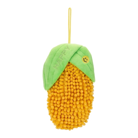 Unique Bargains Cute Corn Shaped Chenille Hanging Hand Towel for Kitchen Yellow 8" x 5"