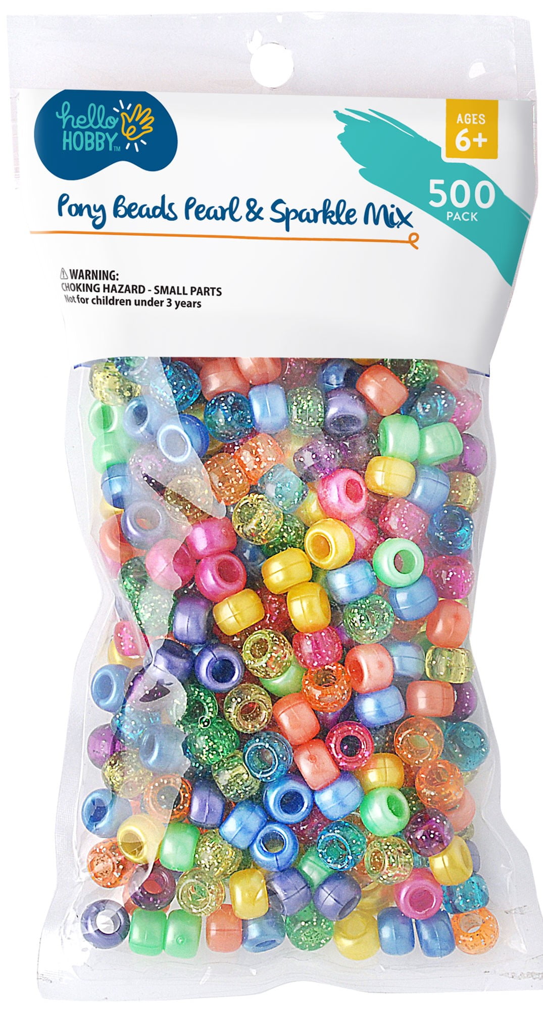 The Beadery - Pearl & Sparkle Barrel Pony Beads - 500 Pieces