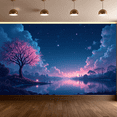 thumbnail image 7 of LUUFILx Dreamy Starry Night Sky Landscape Backdrop Enchanted River Scenery Background Pink Blossoms Wall Art Decor Perfect for Bedroom Photography Party Decoration, 7 of 7