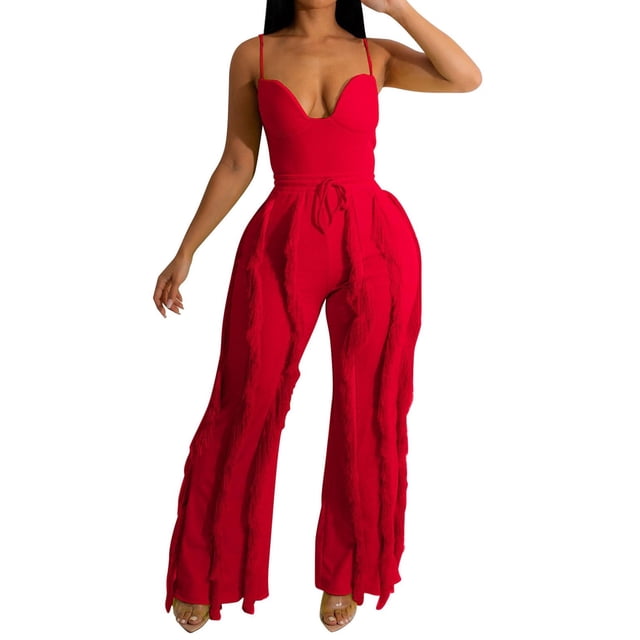 Ensembles de Printemps 2 Pcs pour Femmes Ensembles d'Été 2 Pcs pour Femmes Ensemble de Vêtements Femme Col Rond Sans Manches Hauts Pantalons Ensembles Style Pantalon Décontracté S_397 Survêtements pour Femmes Rouge m
