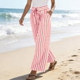 thumbnail image 4 of Dwellite Womens Striped Wide Leg Palazzo Pants High Waisted Elastic Drawstring Casual Lounge Trousers with Pockets Light pink M, 4 of 5