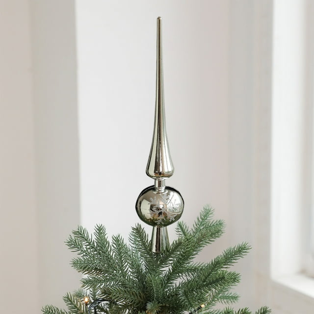 BAOPAI 11x2.3x2.3 Inches Shatterpoof Electroplated Snowflake Print Christmas Tree Topper Star Enduring Stitched Design Silver Rose Gold Gold Red for Holiday Decor Parties Events