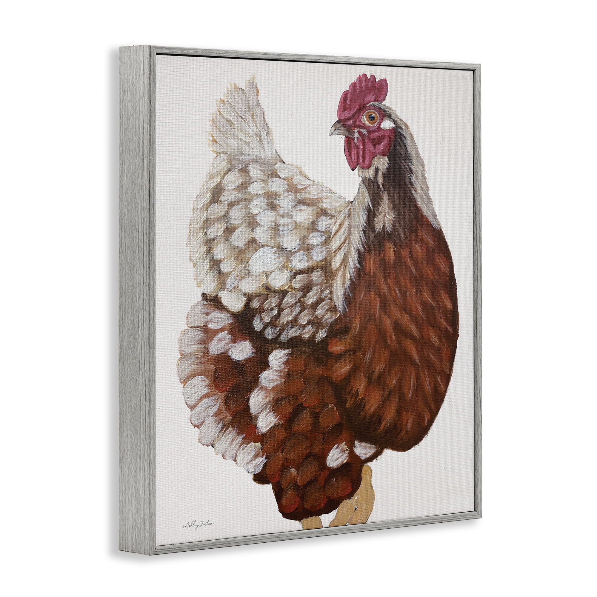 Stupell Industries Traditional Chicken Portrait Animals & Insects Painting Gray Framed Art Print Wall Art, 11 x 14