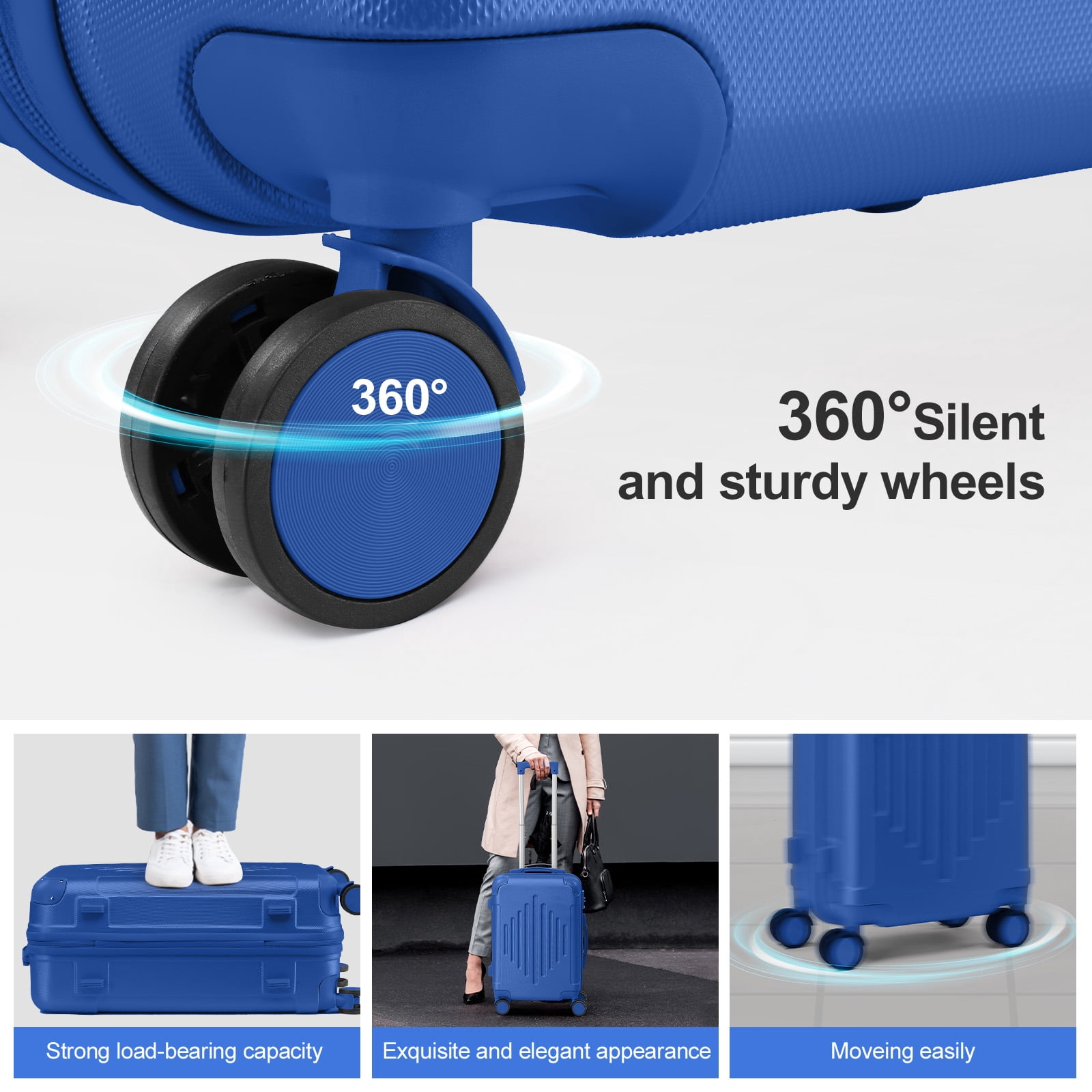 Premium 20 Inch ABS Carry-On Luggage with Diamond Texture & Reinforced Corners, Deep Blue