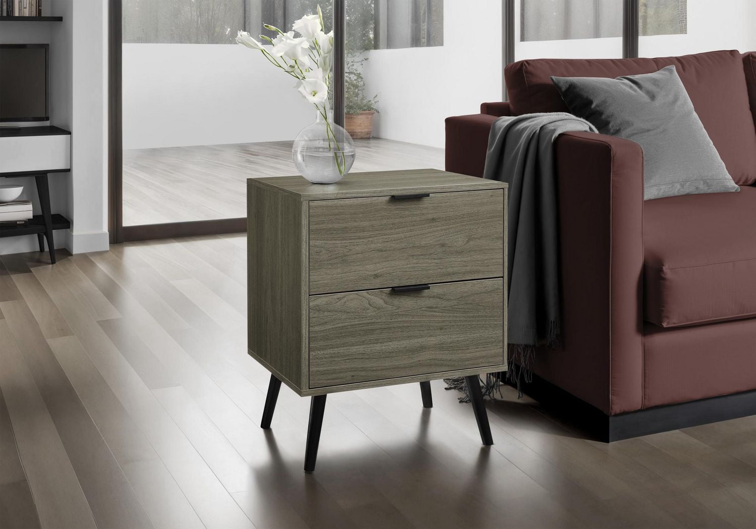 Monarch Specialties Accent Table, Bedroom, End, Living Room, Nightstand, Side Table, Storage Drawer, Walnut Laminate, Modern, Contemporary