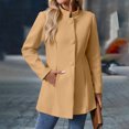 thumbnail image 6 of RoamHome Women's Casual Stand Collar Mid Length Wool Blend Coat Notched Lapel Button Front Jacket for Fall Winter Daily Wear, 6 of 8