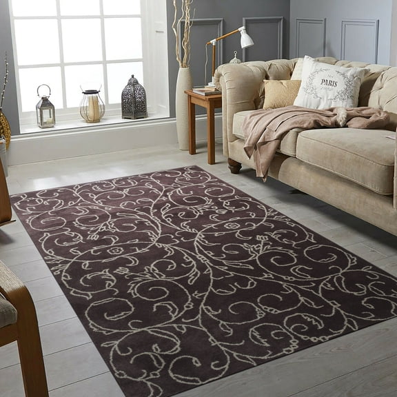 EORC Brown Transitional Transitional Wiled Tufted Area Rug