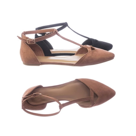 Double Strap Flats - Series40 by Bamboo, Women Flat Pointed Toe Shoes w d'Orsay Double Open Side w Ankle Strap