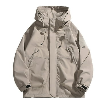 Men Rain Jackets Outdoor Waterproof Windbreaker Hiking Jackets Coats Trendy Soild Color Hooded Lounge Jackets Outerwear
