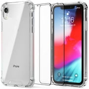 [Combo-Pack] Kinoto Clear Bumper Case for iPhone XR + 2 Tempered Glass Screen Protectors 6.1-Inch, Case-Friendly TPU