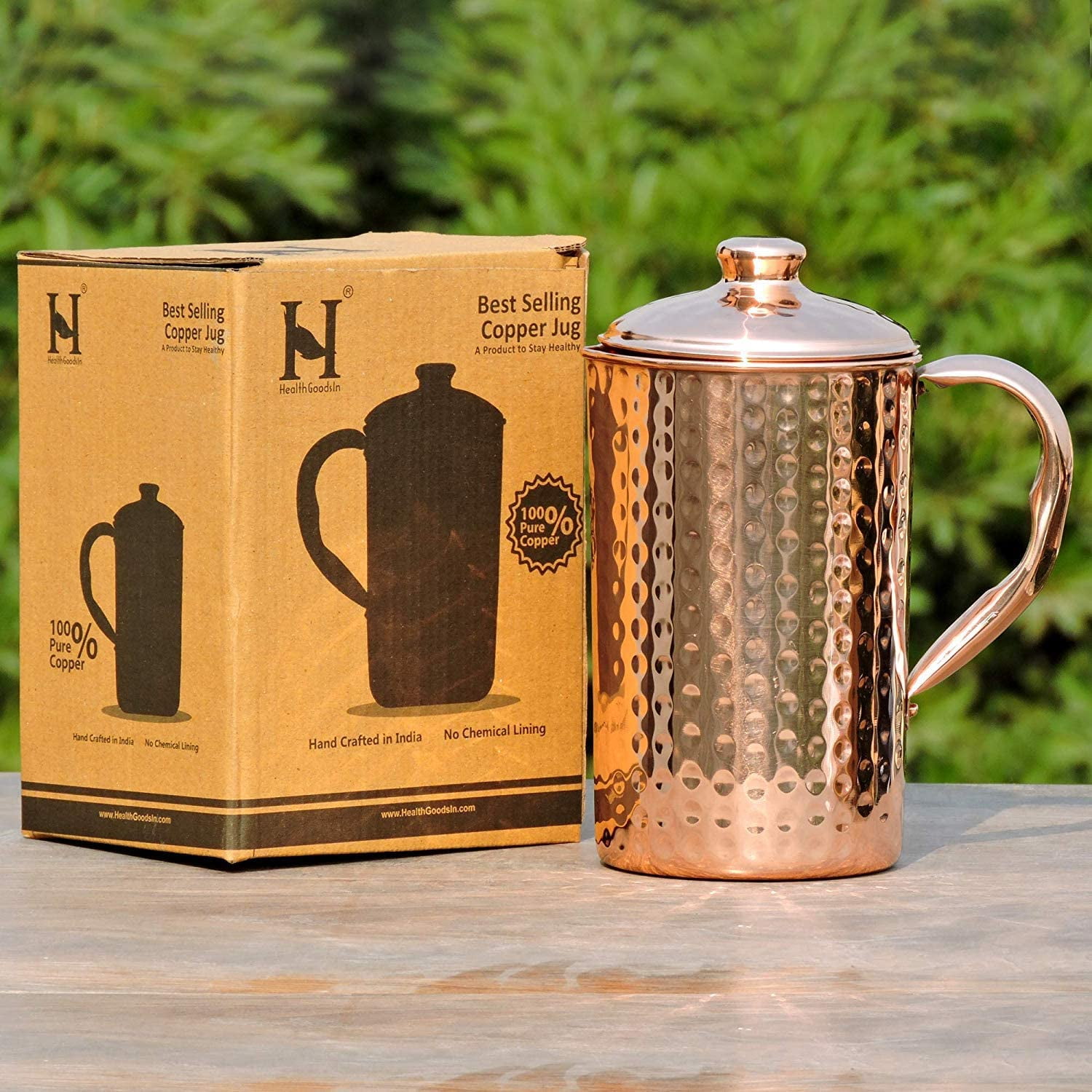 Hammered Pure Copper Water Jug, Copper Pitcher for Ayurveda Health Benefits - 50.7 US Fl Oz Capacity