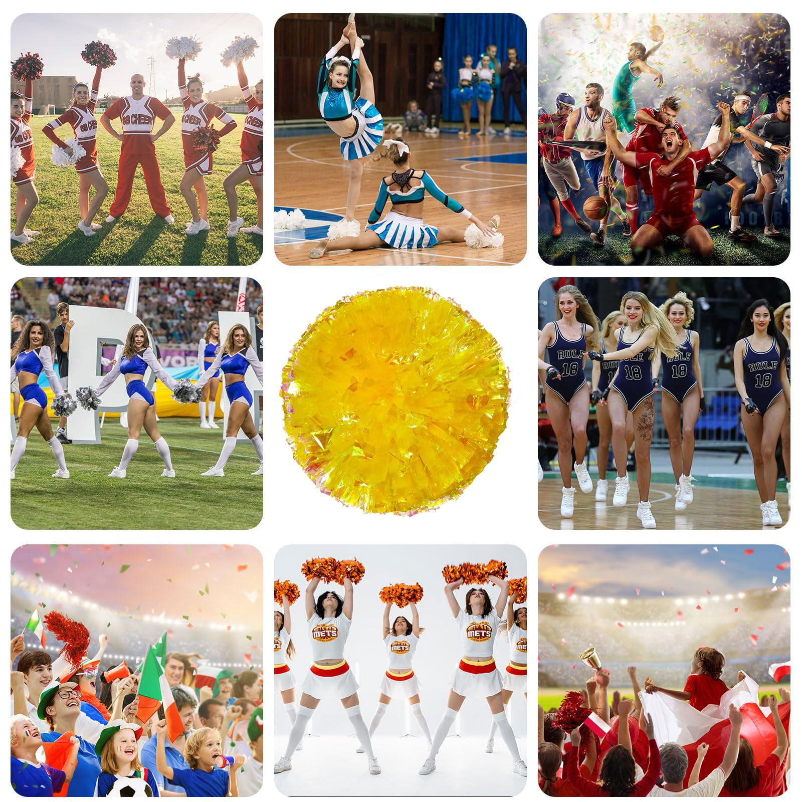 8 Pcs pom poms Cheer,pom poms Cheerleading with Finger Holes Cheer Pom Pomsfor Dance, Matches