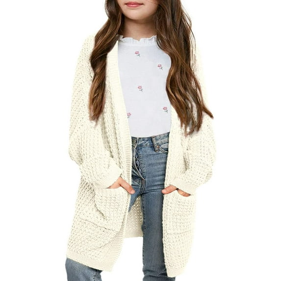 Sherrylily Girls Batwing Long Sleeve Sweater Cardigan Open Front Chunky Knit Sweaters Coats with Pockets 5-14 Years