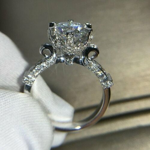 Aishvi Jewels Floral 2Ct Lab Created Diamond Solitaire Engagement Ring 14K White Gold Plated