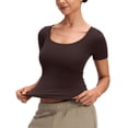 thumbnail image 3 of CRZ YOGA Softembrace Tops for Women Casual Soft Going Out Short Sleeve Shirts Sexy U Neck Tight Fitted Tees, 3 of 7