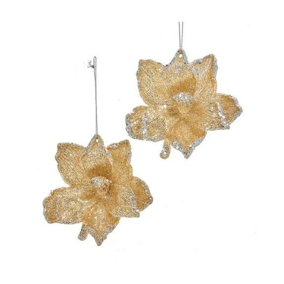 Kurt Adler Resin Ornament for Christmas Tree, Platinum Flower (Pack of 2)