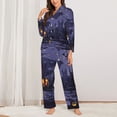thumbnail image 2 of Gukieu Mystery House Halloween Night Print Women's Long Sleeve Pajama Set, Button Top Elastic Pocket Pajama Pants Two Piece Set Home Wear-, 2 of 7